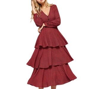 Promesa Red Gingham Layered Maxi Dress NWT Size Small